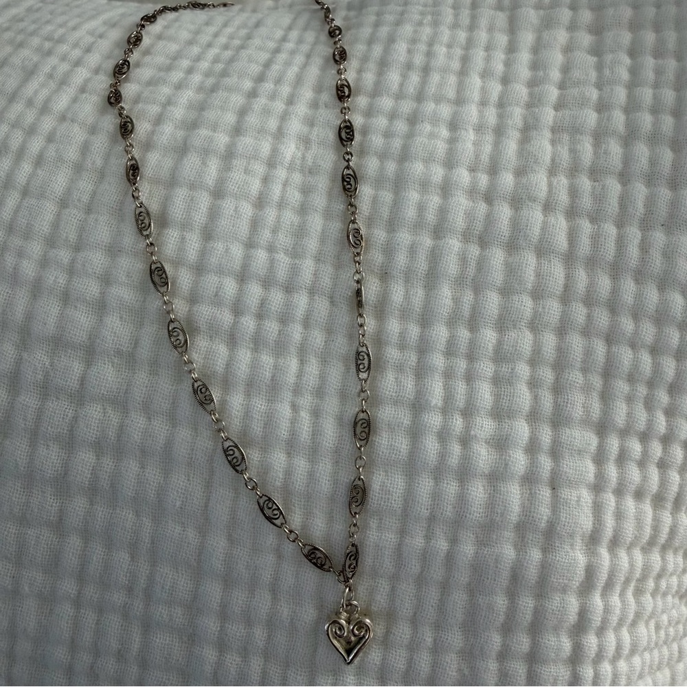 Sterling Silver Heart Necklace with Filigree Chain